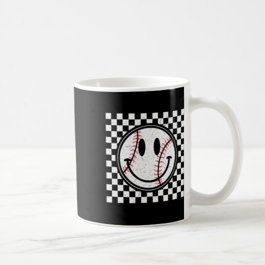 Retro Happy Face Game Day Baseball Pattern Smile F Kaffeetasse (Rechts)