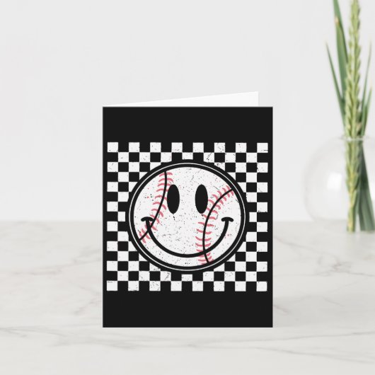 Retro Happy Face Game Day Baseball Pattern Smile F Karte (Vorderseite)