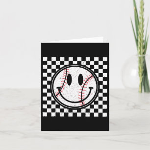 Retro Happy Face Game Day Baseball Pattern Smile F Karte