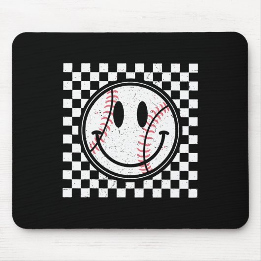Retro Happy Face Game Day Baseball Pattern Smile F Mousepad (Vorne)