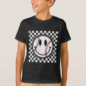 Retro Happy Face Game Day Baseball Pattern Smile F T-Shirt (Vorderseite)