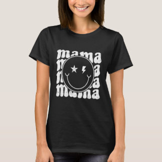 Retro Happy Face Mama Groovy Trendy Junge Mutter L T-Shirt
