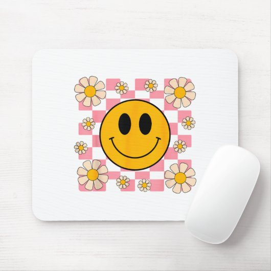 Retro Happy Face Shirt Checkered Pattern Smile Fac Mousepad (Mit Mouse)