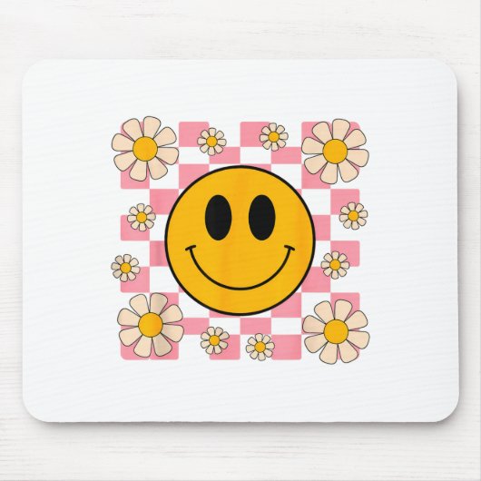 Retro Happy Face Shirt Checkered Pattern Smile Fac Mousepad (Vorne)