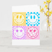 Retro-Happy-Face-Shirt Karomuster Lächeln Gesicht Karte (Gelbe Blume)
