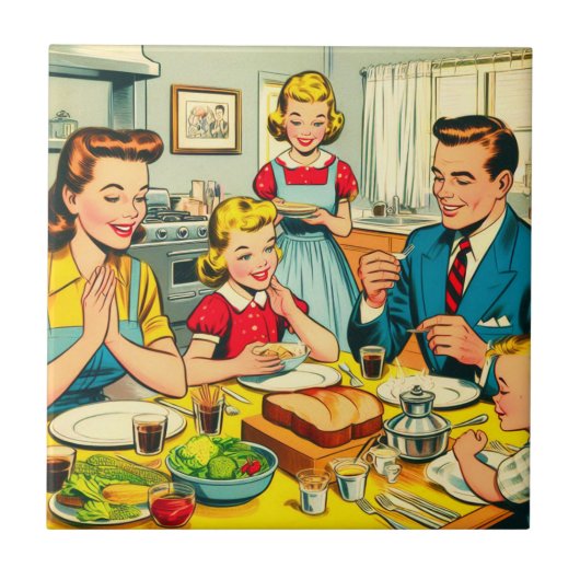 Retro Happy Family Comic Fliese (Vorderseite)