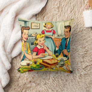 Retro Happy Family Comic Kissen