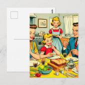 Retro Happy Family Comic Postkarte (Vorne/Hinten)
