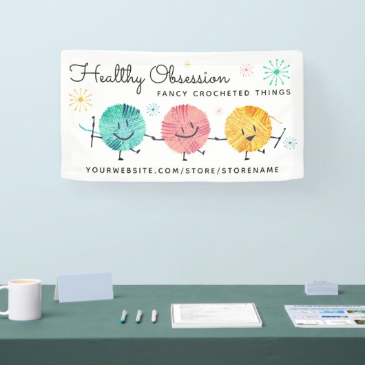 Retro Happy Garn Bälle Häkelhaken Handwerk Show Banner (Messe)