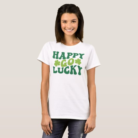 Retro Happy Go Lucky Shirt, St Patrick's Day T-Shirt (Vorne ganz)