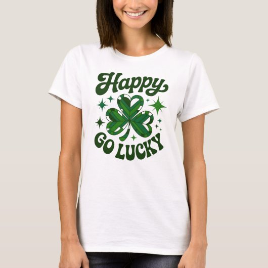 Retro Happy Go Lucky St. Patrick’s Day Shamrock Gr T-Shirt (Vorderseite)