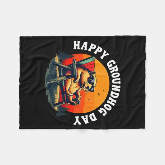 Retro Happy Groundhog Day Funny Ground Hog Sunset Fleecedecke (Vorderseite (Horizontal))
