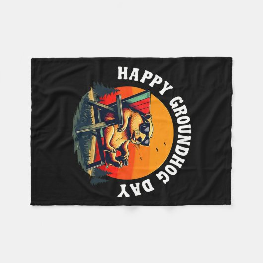 Retro Happy Groundhog Day Funny Ground Hog Sunset  Fleecedecke (Vorderseite (Horizontal))