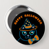 Retro Happy Halloween Black Cat Button (Vorne & Hinten)