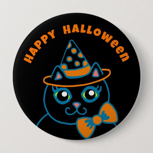 Retro Happy Halloween Black Cat Button  (Vorderseite)
