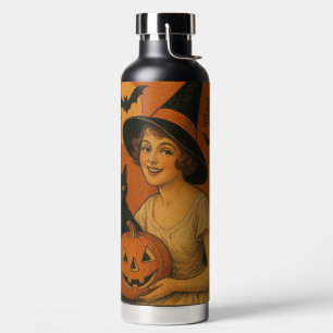 Retro Happy Halloween Hexe, Katze, Kürbis Trinkflasche