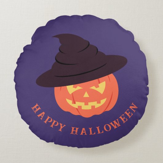 Retro Happy Halloween Round Pumpkin Pillow Rundes Kissen (Vorderseite)