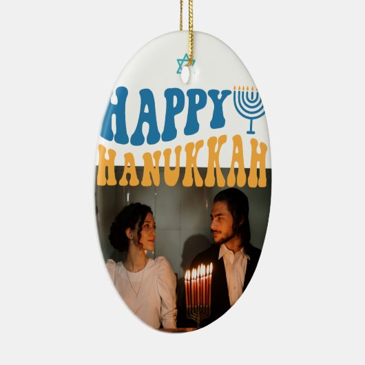 Retro Happy Hanukkah Personalisiertes Foto Keramik Ornament (Rechts)