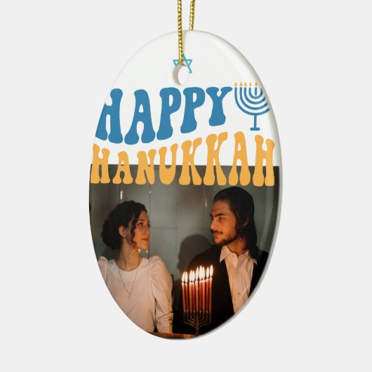 Retro Happy Hanukkah Personalisiertes Foto Keramik Ornament (Links)