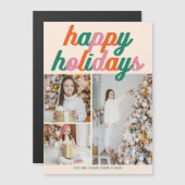 Retro Happy Holidays 3 Photo Collage Magnet Card (Vorne/Hinten)