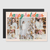 Retro Happy Holidays 5 Photo Collage Magnet Card (Vorne/Hinten)