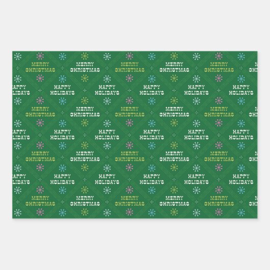 Retro Happy Holidays Worte grün und rot Geschenkpapier Set (Vorderseite)