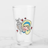 Retro Happy Hour Girl Glass Cup Glas (Vorderseite)