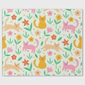 Retro Happy Katzen mit orangefarbenen und pfirsich Geschenkpapier (Flach)