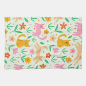 Retro Happy Katzen mit orangefarbenen und pfirsich Geschirrtuch (Horizontal)