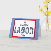 Retro Happy Labour Day in Retro Blue Karte (Gelbe Blume)