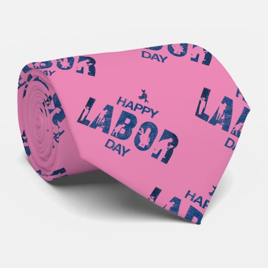 Retro Happy Labour Day in Retro Blue Krawatte (Gerollt)