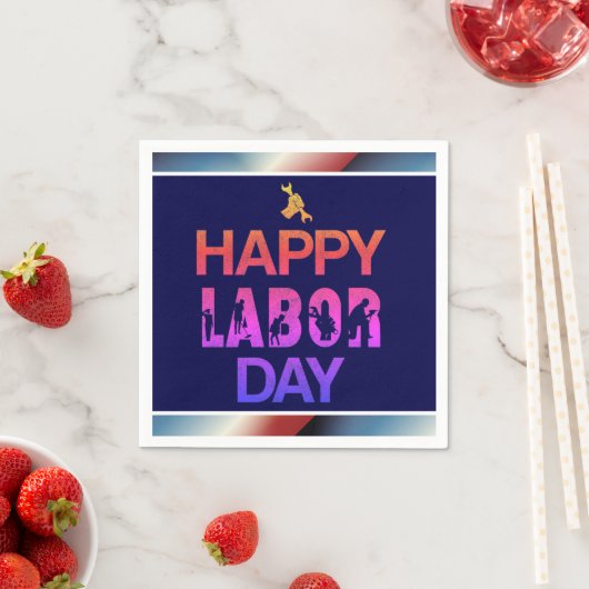 Retro Happy Labour Day in Retro Blue Serviette (Beispiel)