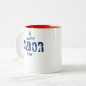 Retro Happy Labour Day in Retro Blue Zweifarbige Tasse (Vorderseite Links)
