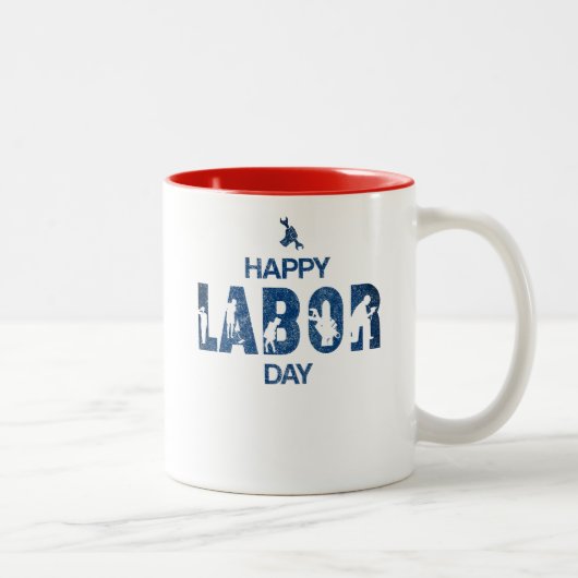 Retro Happy Labour Day in Retro Blue Zweifarbige Tasse (Rechts)