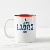 Retro Happy Labour Day in Retro Blue Zweifarbige Tasse (Links)