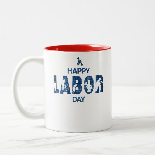 Retro Happy Labour Day in Retro Blue Zweifarbige Tasse (Links)