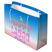 Retro Happy Labour Day in Retro Red Große Geschenktüte (Rückseite Schrägansicht)