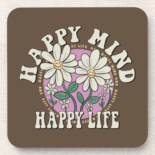 Retro Happy Mind Happy Life Getränkeuntersetzer (Vorderseite)