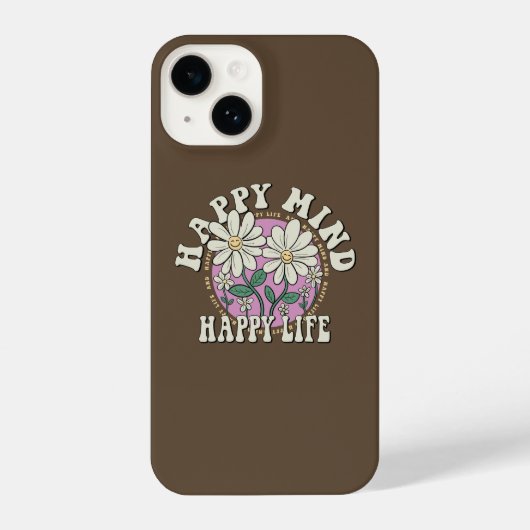 Retro Happy Mind Happy Life iPhone Hülle (Rückseite)