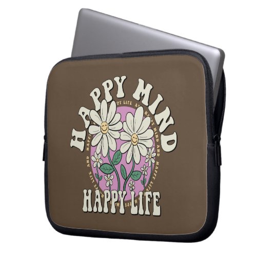 Retro Happy Mind Happy Life Laptopschutzhülle (Vorderseite Links)