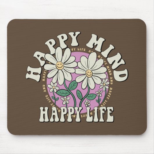 Retro Happy Mind Happy Life Mousepad (Vorne)