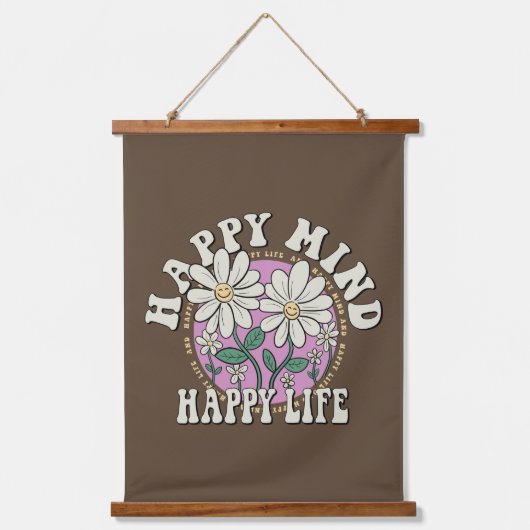 Retro Happy Mind Happy Life Wandteppich Mit Holzrahmen (Vorderseite)