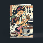 Retro Happy Mother Day Karte<br><div class="desc">Sweet sentimental Happy Mother's Day Card. Eine Retro-Szene mit einer Mutter,  die ihrer Tochter beibringt,  einen Kuchen zu backen,  ist nicht in einem Vintagen Comic Buch Pop Art.</div>