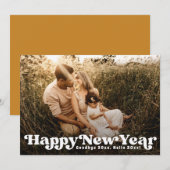 Retro Happy New Year Foto Feiertagskarte (Vorne/Hinten)
