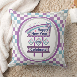 Retro-Happy-New-Year-Schild – Feiern Sie Marquee Kissen