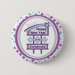 Retro Happy New Year Sign - Celebrate Marquee Button