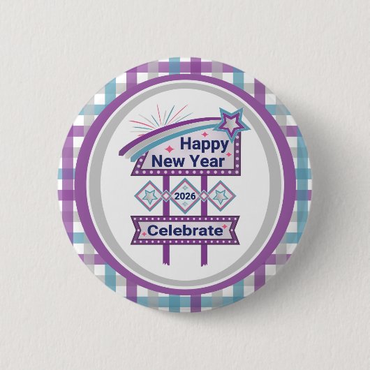 Retro Happy New Year Sign - Celebrate Marquee Button (Vorderseite)
