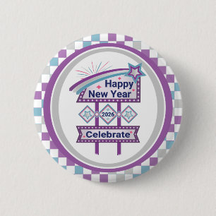 Retro Happy New Year Sign - Celebrate Marquee Button