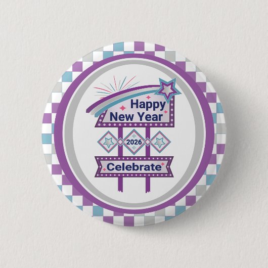 Retro Happy New Year Sign - Celebrate Marquee Button (Vorderseite)