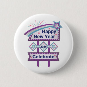 Retro Happy New Year Sign - Celebrate Marquee Button